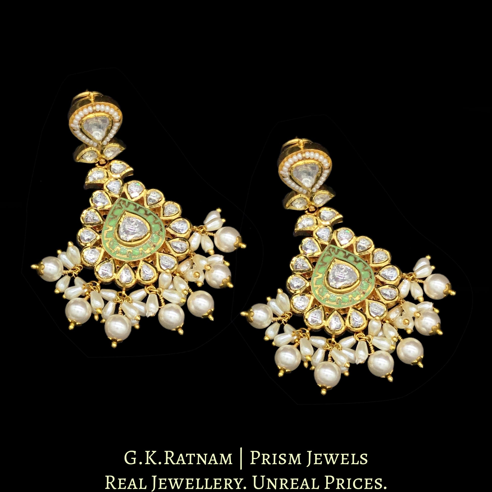 18k Gold and Diamond Polki Choker Necklace Set with elegant parrot green enamel - G. K. Ratnam