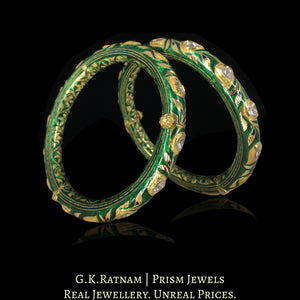 22k Gold and Diamond Polki Bangle Pair With intricate Green Meenakari