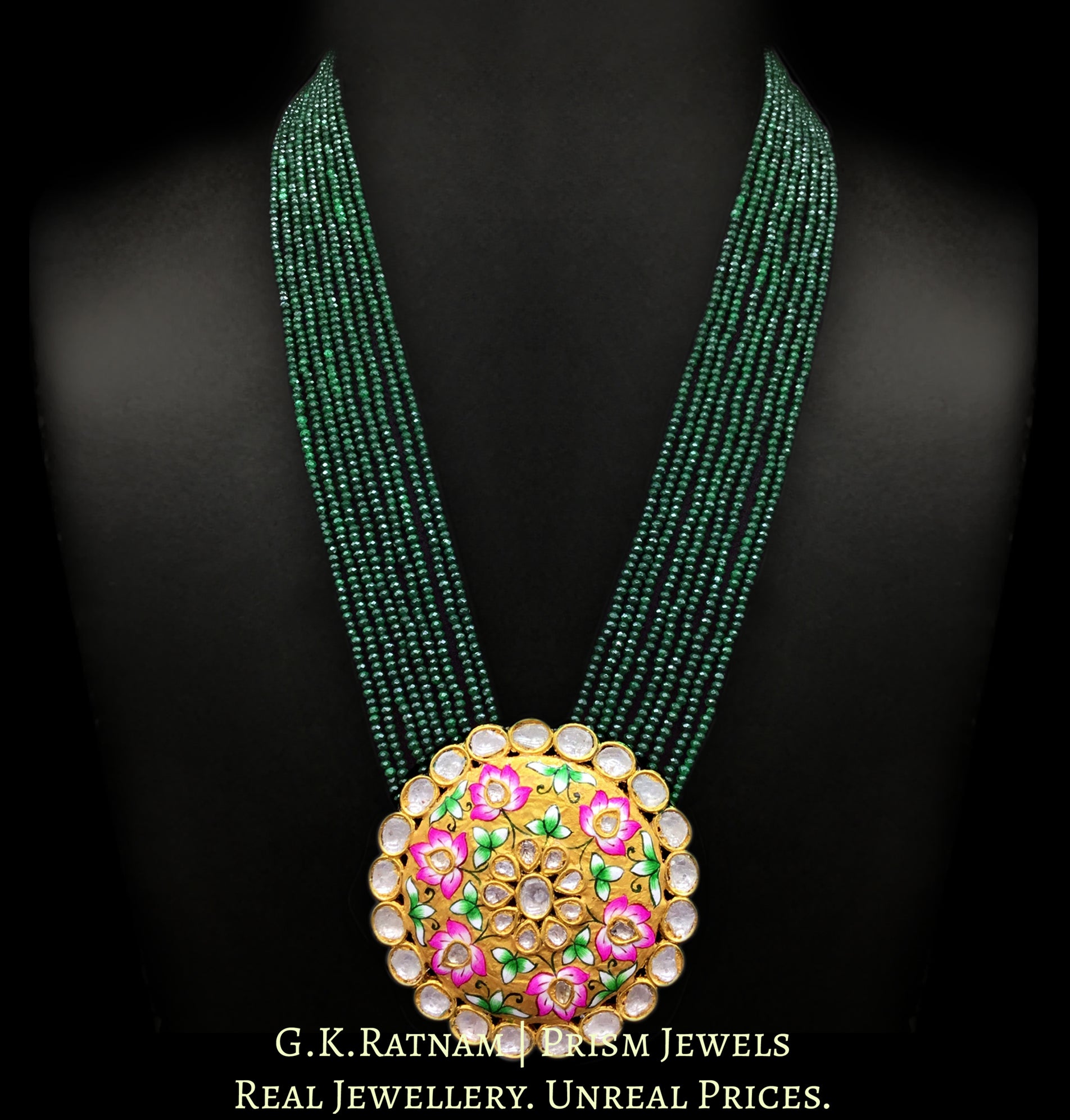 23k Gold and Diamond Polki big round Pendant Set with an array of vibrant colors and big uncut diamonds
