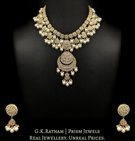 23k Gold and Diamond Polki Long Necklace Set with lustrous shell pearls
