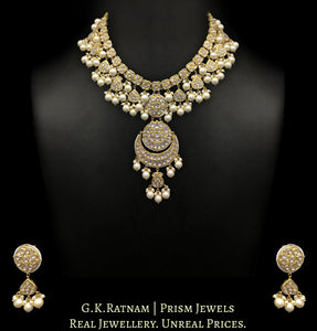 23k Gold and Diamond Polki Long Necklace Set with lustrous shell pearls