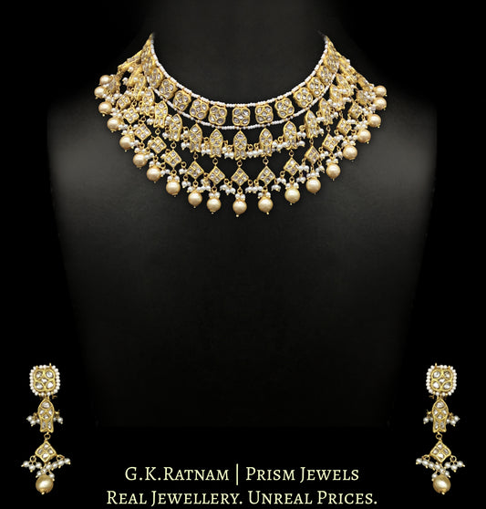 23k Gold and Diamond Polki Necklace Set with Fishes and emerald-green Melons - G. K. Ratnam