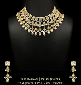 23k Gold and Diamond Polki Necklace Set with Fishes and emerald-green Melons