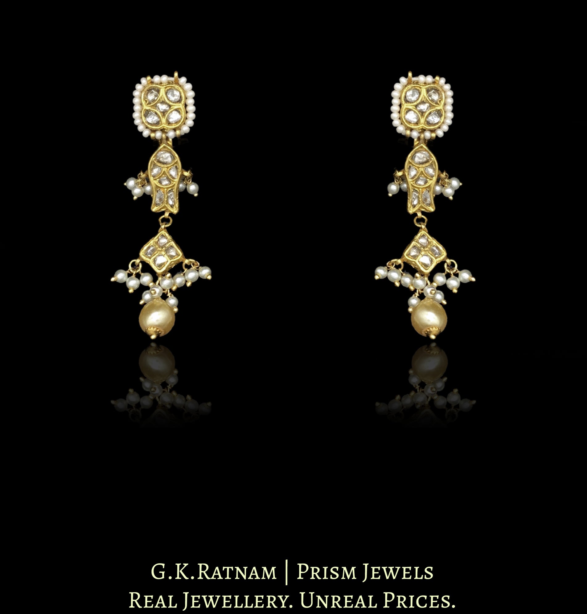 23k Gold and Diamond Polki Necklace Set with Fishes and emerald-green Melons