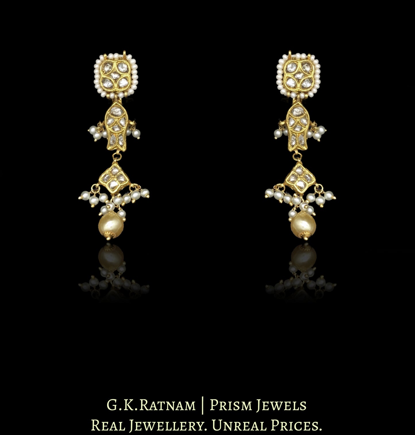 23k Gold and Diamond Polki Necklace Set with Fishes and emerald-green Melons - G. K. Ratnam