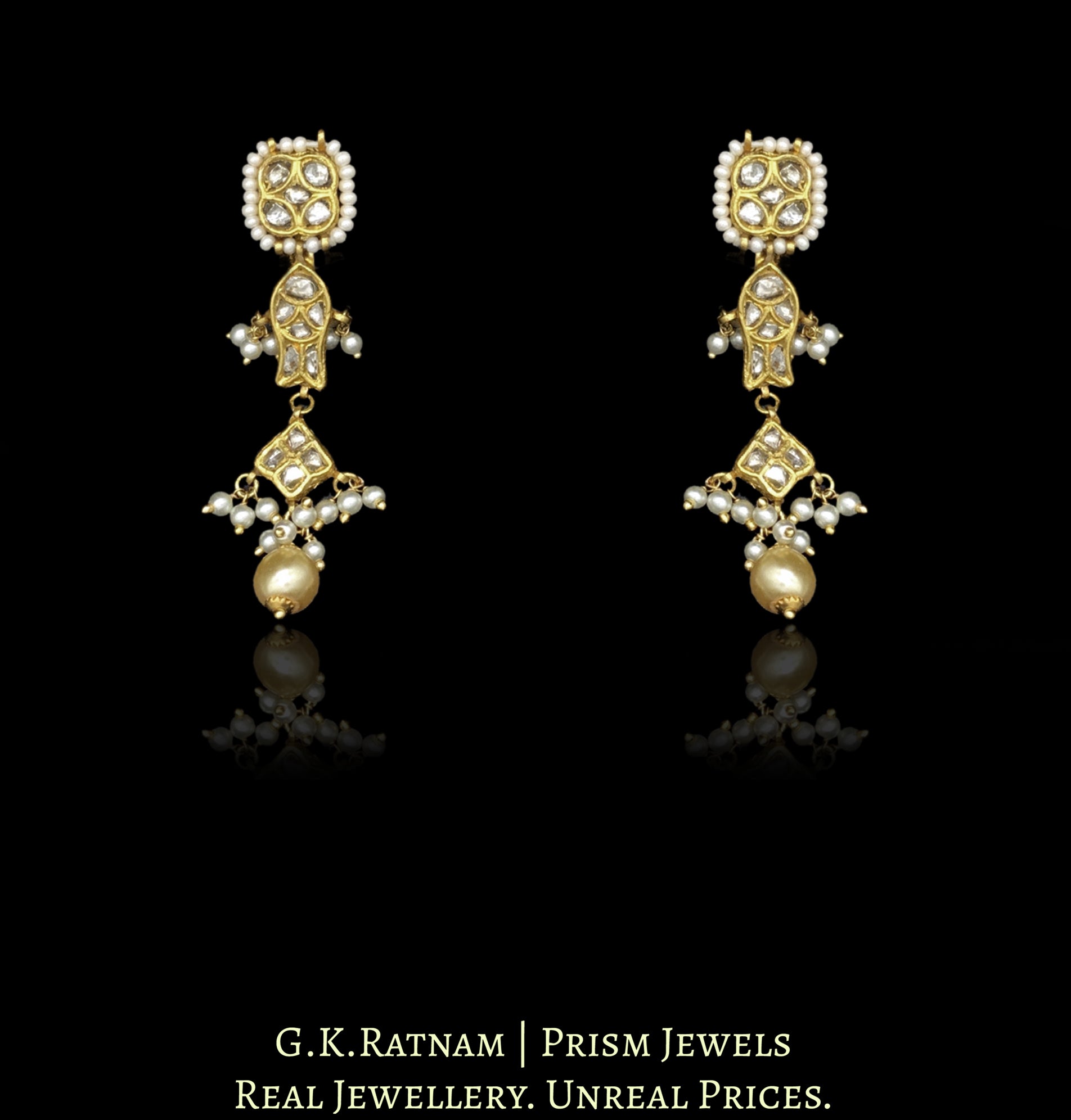 23k Gold and Diamond Polki Necklace Set with Fishes and emerald-green Melons - G. K. Ratnam