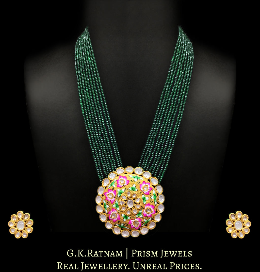 23k Gold and Diamond Polki big round Pendant Set with an array of vibrant colors and big uncut diamonds