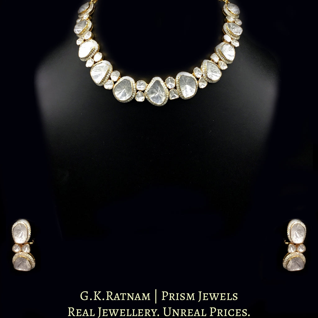 14k Gold and Diamond Polki Open Setting Necklace Set with Big Uncut Diamonds