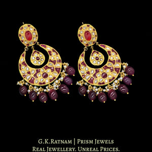 23k Gold and Diamond Polki Chand Bali Earring Pair with Rubies - G. K. Ratnam