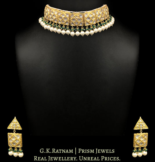 23k Gold and Diamond Polki Choker Necklace Set with intertwined lustrous uncut diamonds