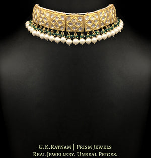 23k Gold and Diamond Polki Choker Necklace Set with intertwined lustrous uncut diamonds