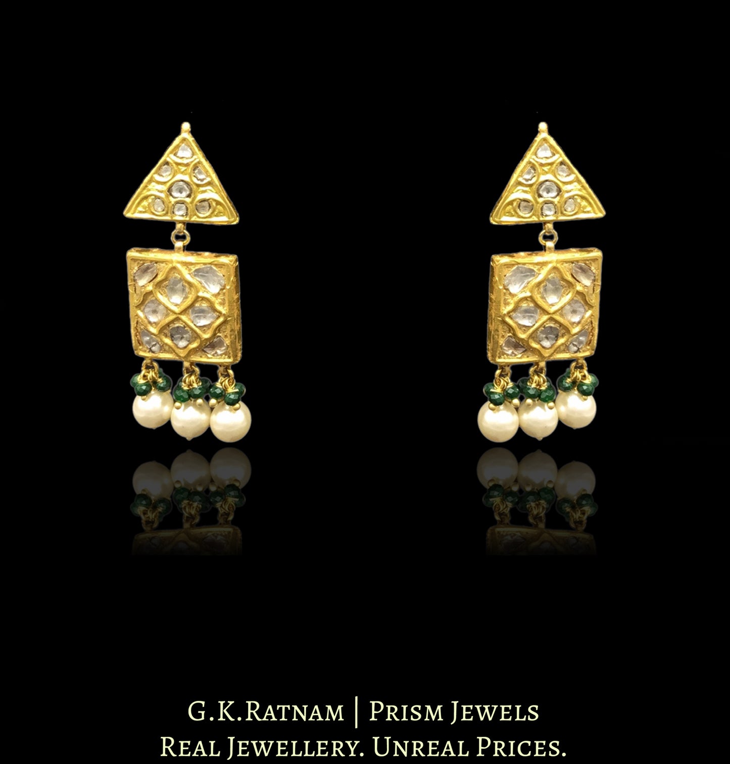 23k Gold and Diamond Polki Choker Necklace Set with intertwined lustrous uncut diamonds