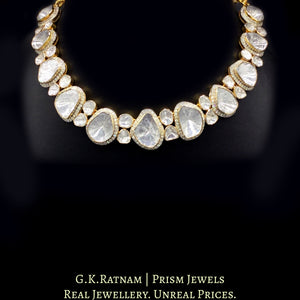 14k Gold and Diamond Polki Open Setting Necklace Set with Big Uncut Diamonds