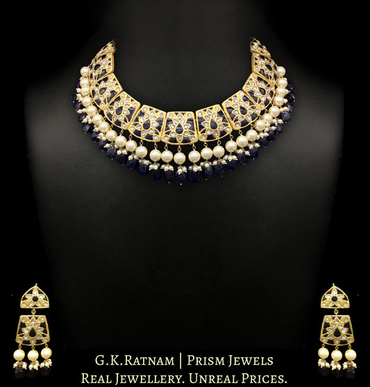 23k Gold and Diamond Polki Necklace Set with contrasting black spinel set with uncut diamonds - G. K. Ratnam