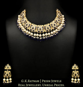 23k Gold and Diamond Polki Necklace Set with contrasting black spinel set with uncut diamonds