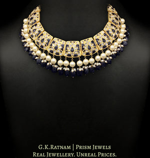 23k Gold and Diamond Polki Necklace Set with contrasting black spinel set with uncut diamonds