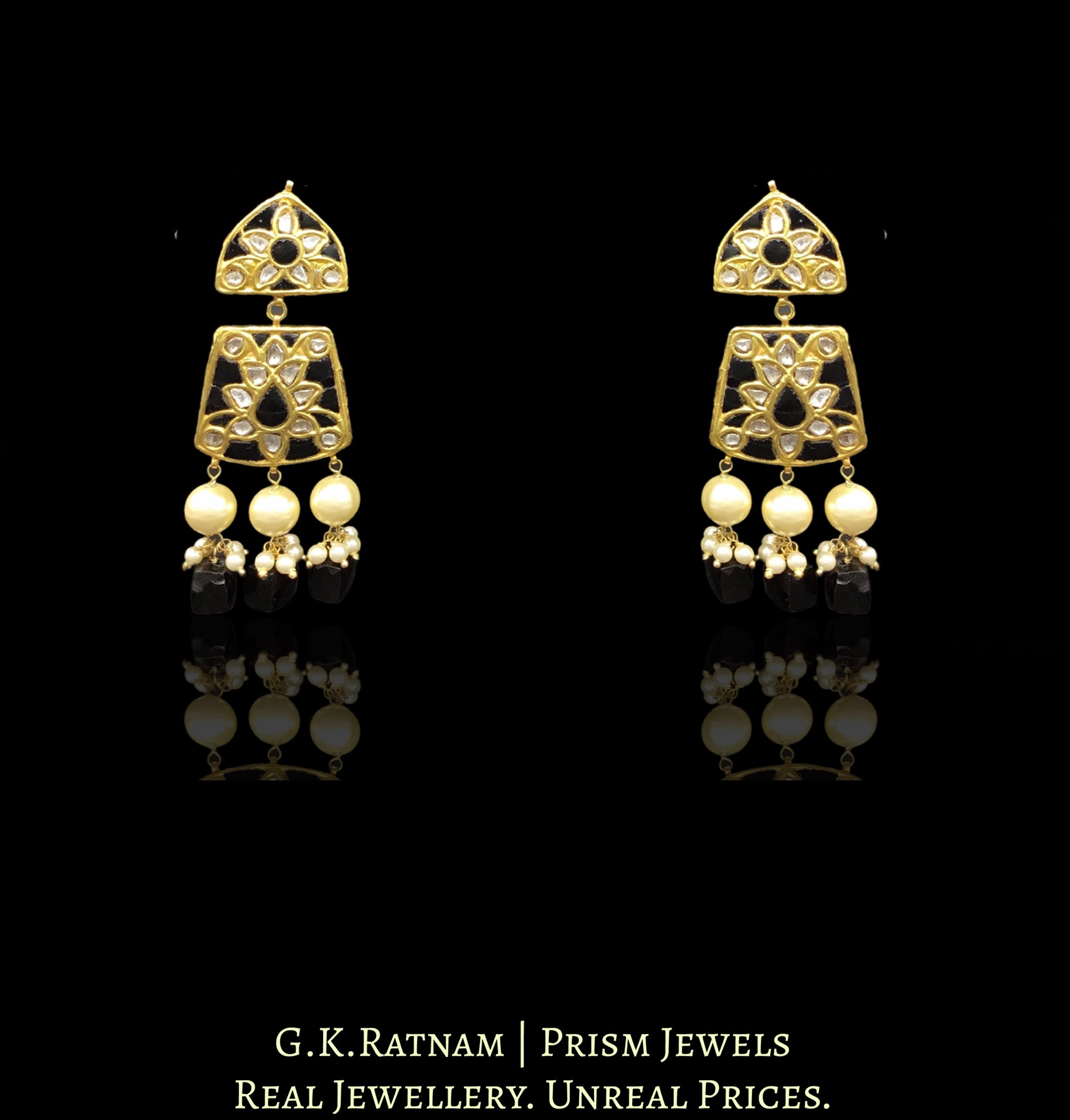 23k Gold and Diamond Polki Necklace Set with contrasting black spinel set with uncut diamonds - G. K. Ratnam