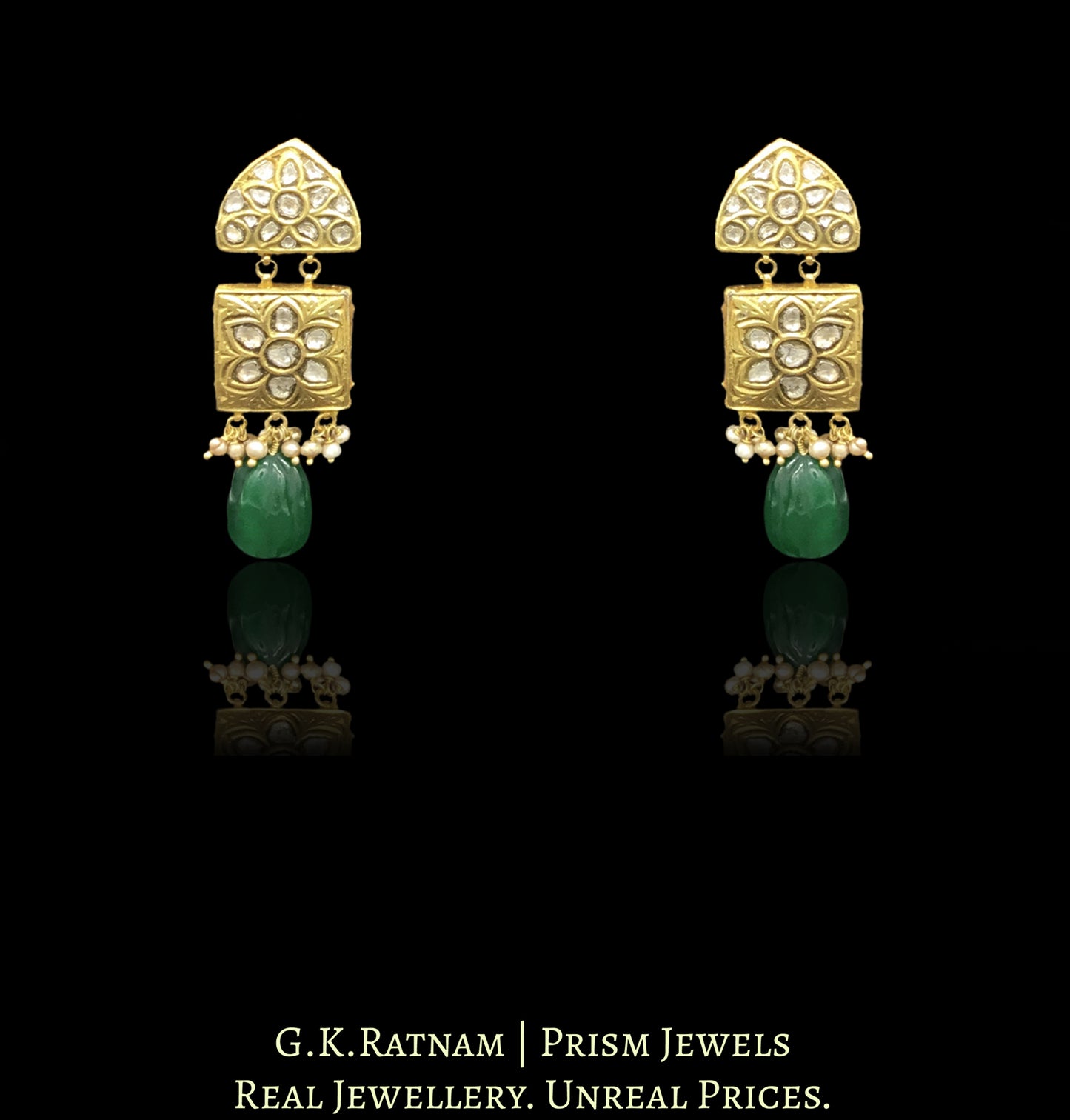 23k Gold and Diamond Polki Choker Necklace Set with antique goldwork around floral uncut motifs