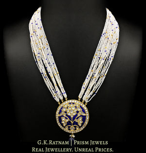 23k Gold and Diamond Polki blue round Pendant Set with tiny chid pearls