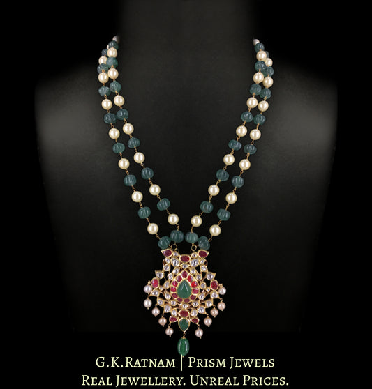 18k Gold and Diamond Polki Kilangi Cum Pendant with Antiqued Freshwater Pearls