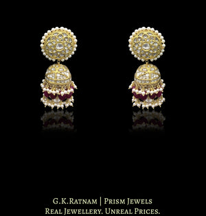23k Gold and Diamond Polki Peacock (mor) Necklace Set with natural rubies