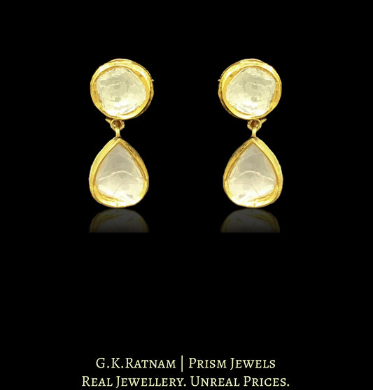 18k Gold and Diamond Polki Long Earring with round tops and pear drop hangings - G. K. Ratnam