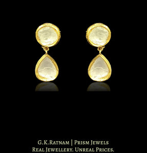 18k Gold and Diamond Polki Long Earring with round tops and pear drop hangings - G. K. Ratnam
