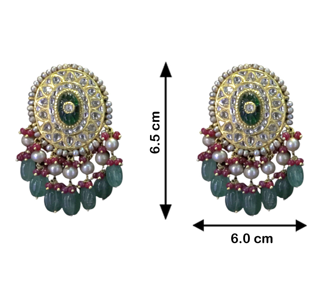 23k Gold and Diamond Polki Earring Pair with carved melons and antiqued freshwater pearls