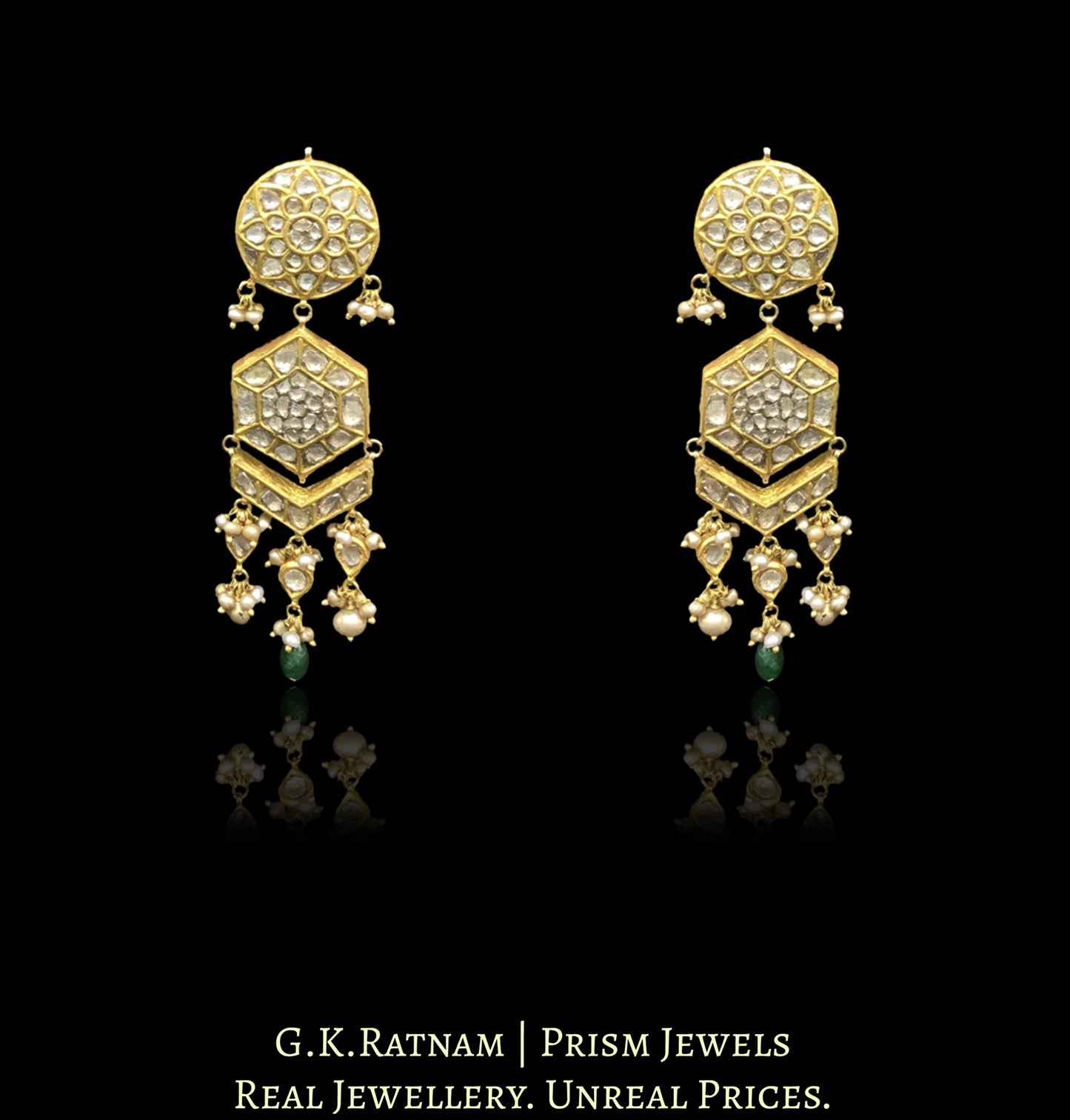 23k Gold and Diamond Polki Choker Necklace Set with Corals, Beryls and Antiqued Hyderabadi Pearls - G. K. Ratnam