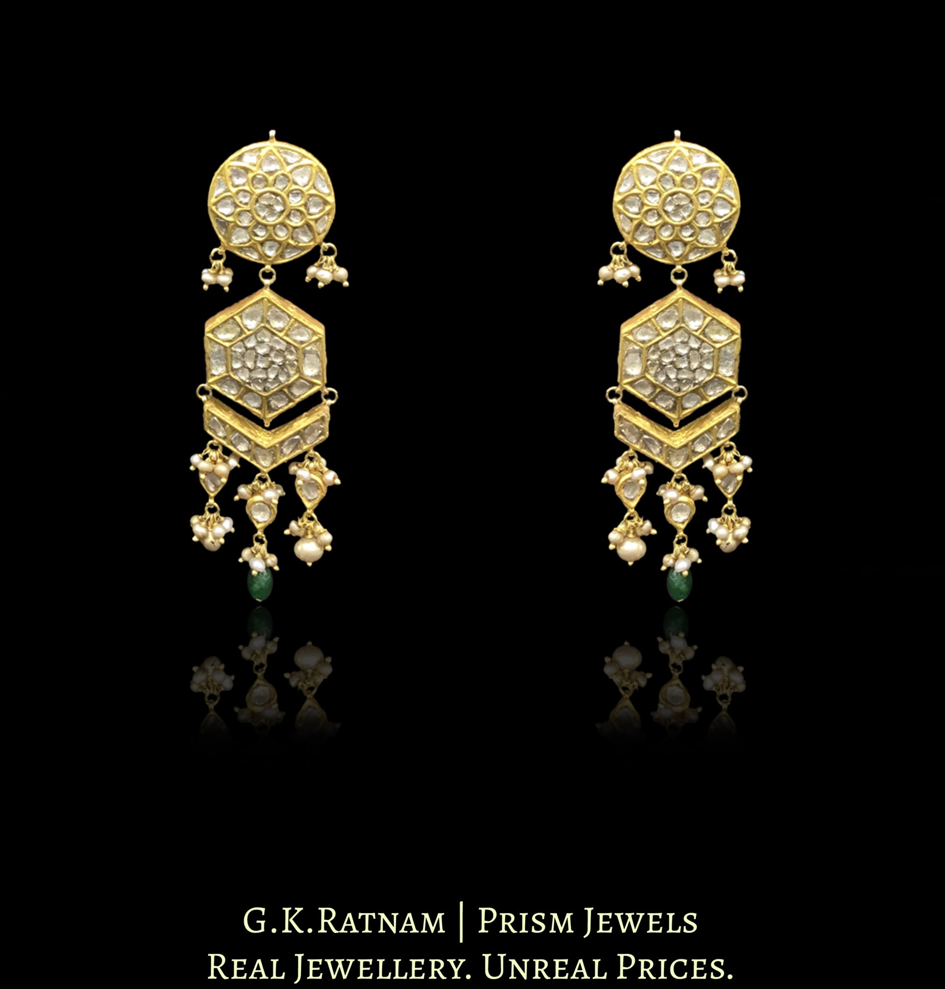 23k Gold and Diamond Polki Choker Necklace Set with Corals, Beryls and Antiqued Hyderabadi Pearls - G. K. Ratnam