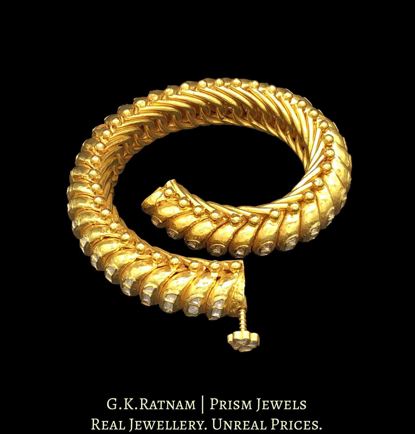 22k Gold and Diamond Polki snake-like flexible Bangle Pair (Sutarla) - G. K. Ratnam