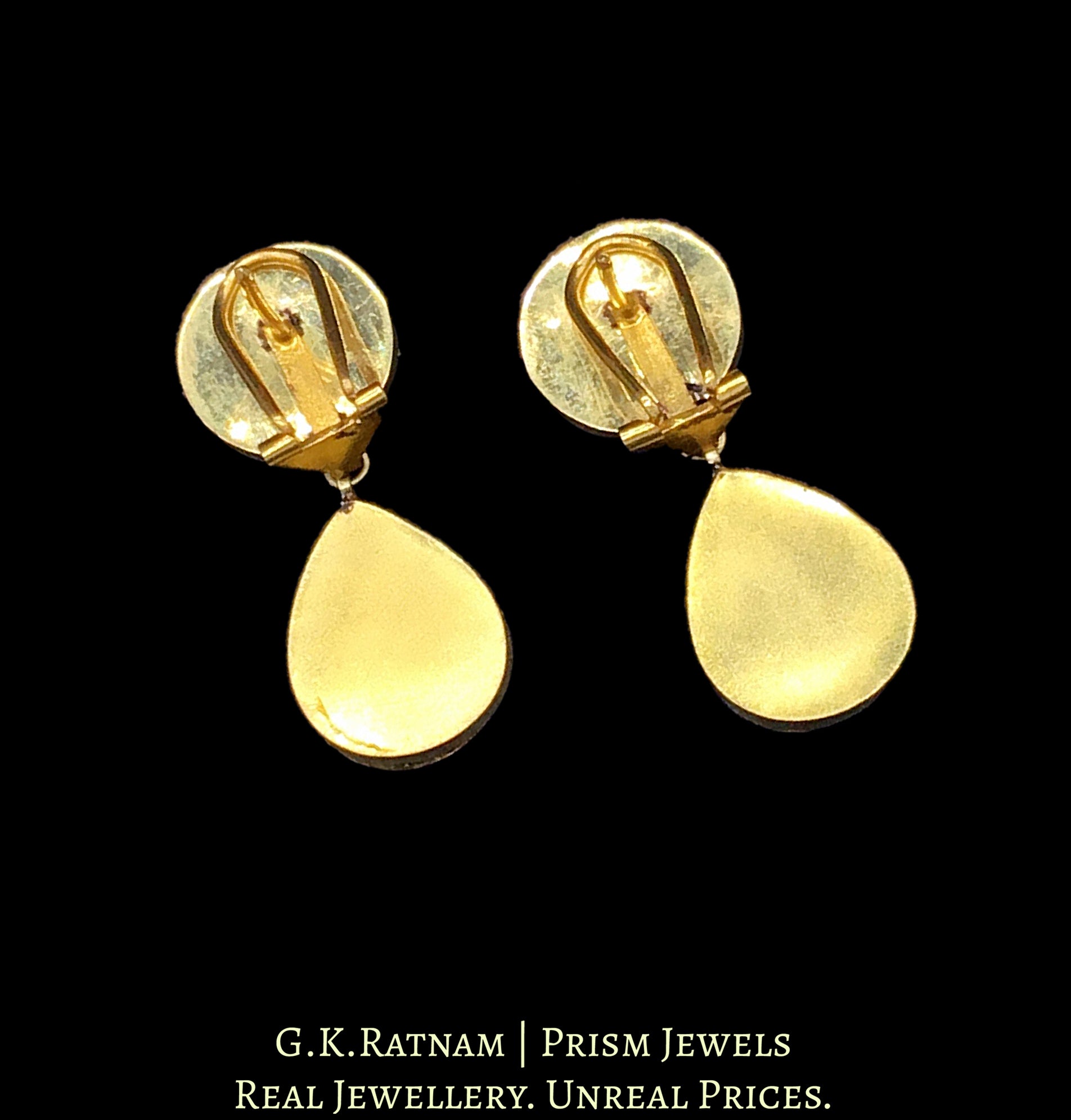 18k Gold and Diamond Polki Long Earring with round tops and pear drop hangings - G. K. Ratnam