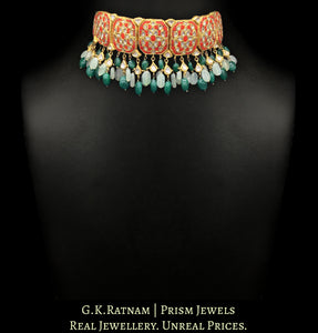 23k Gold and Diamond Polki Choker Necklace with vibrant corals (moonga)