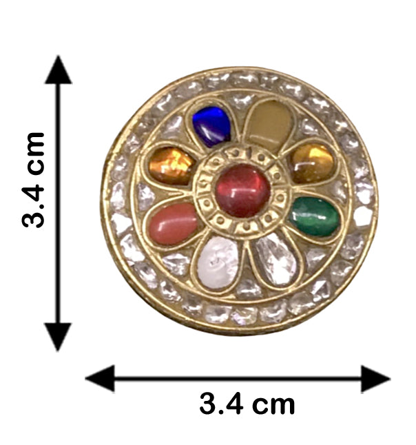 23k Gold and Diamond Polki Antiqued Navratna Ring