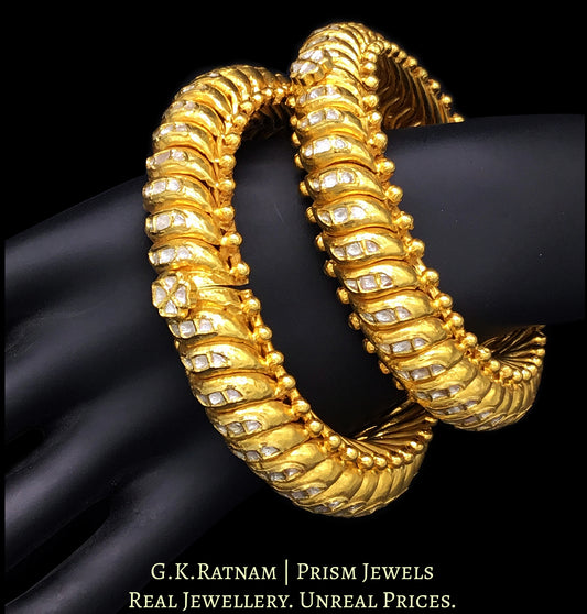 22k Gold and Diamond Polki snake-like flexible Bangle Pair (Sutarla) - G. K. Ratnam
