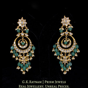 18k Gold and Diamond Polki Chand Bali Earring with Fish Hangings