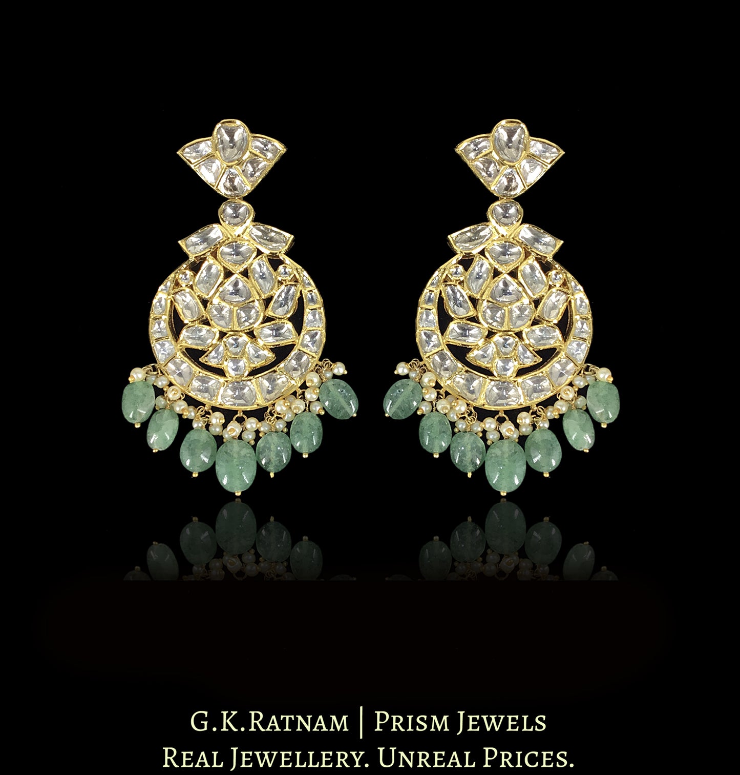 18k Gold And Diamond Polki Necklace Set With Strawberry Quartz - G. K. Ratnam