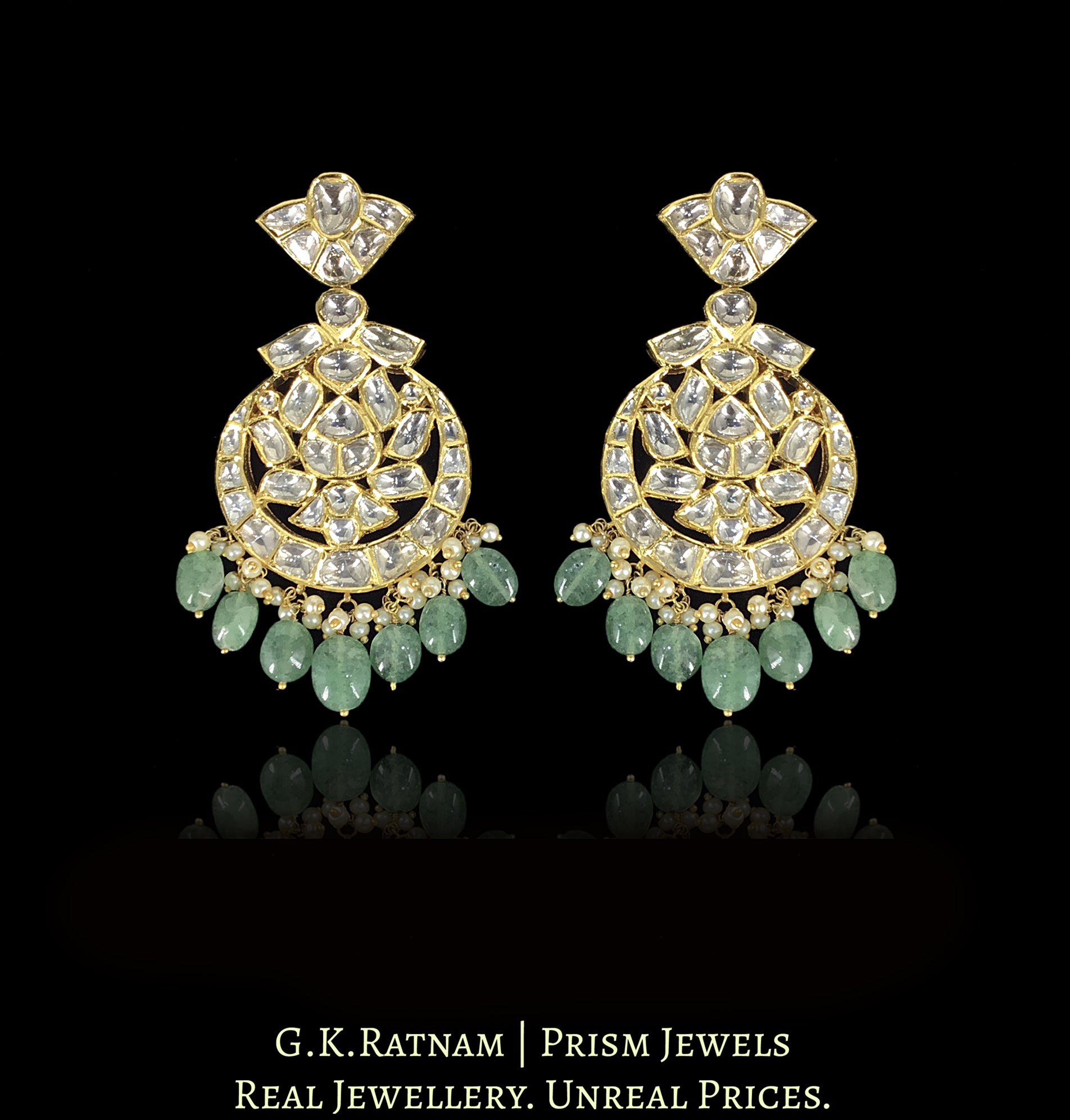 18k Gold And Diamond Polki Necklace Set With Strawberry Quartz - G. K. Ratnam