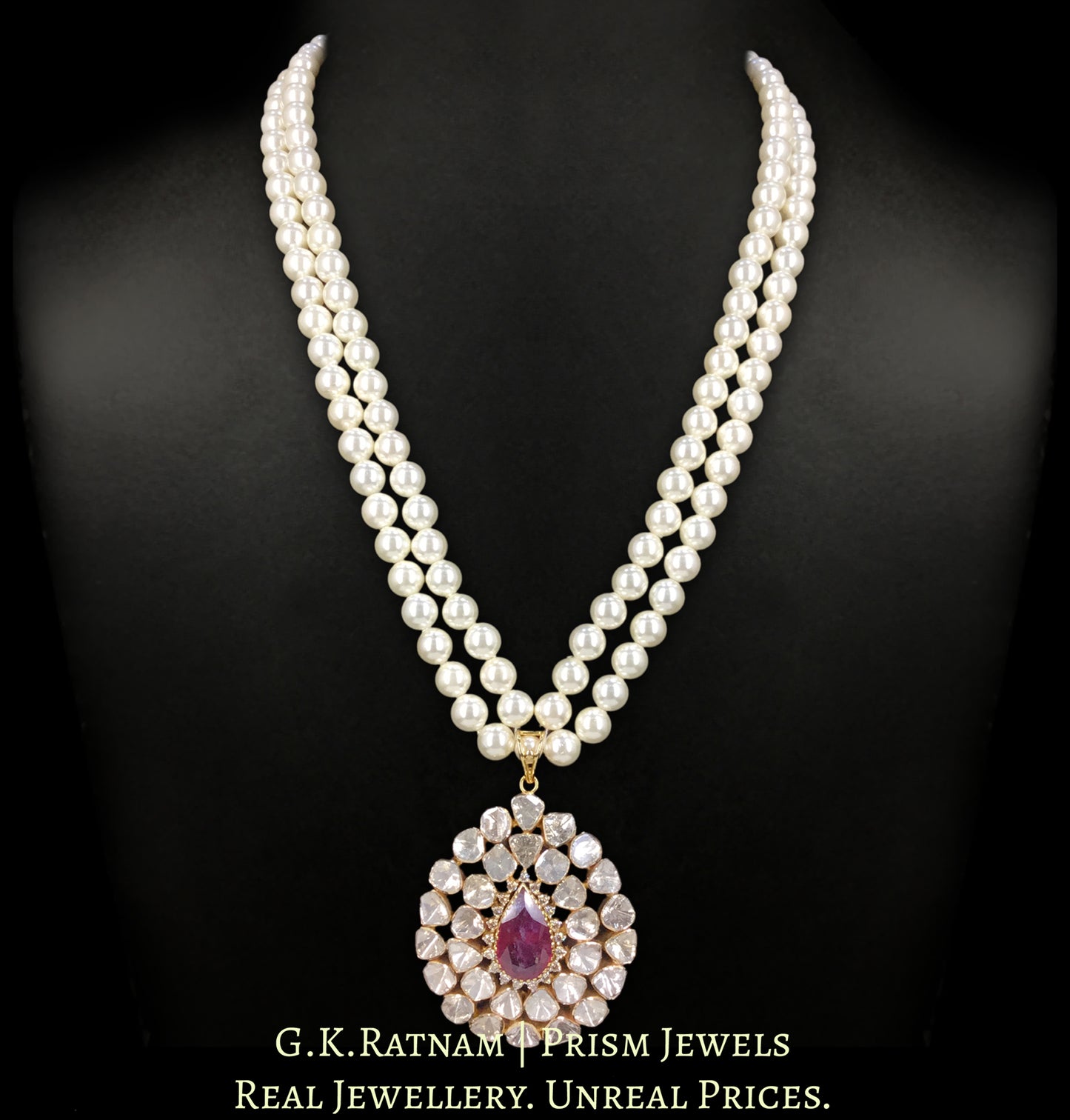 18k Gold and Diamond Polki Open Setting Pendant Set With changeable collets for Rubies, Blue Sapphires and Green Beryls