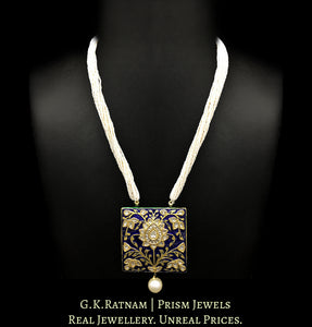 23k Gold and Diamond Polki square Pendant with soothing royal blue meenakari - G. K. Ratnam