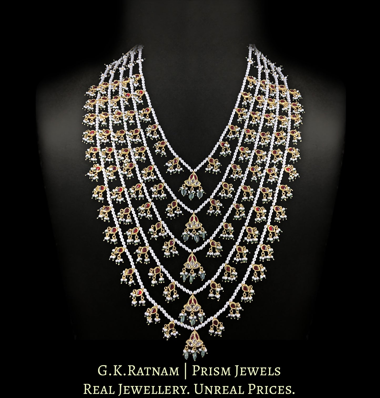 23k Gold and Diamond Polki south-style Panch-Lad (five-row) Necklace - G. K. Ratnam