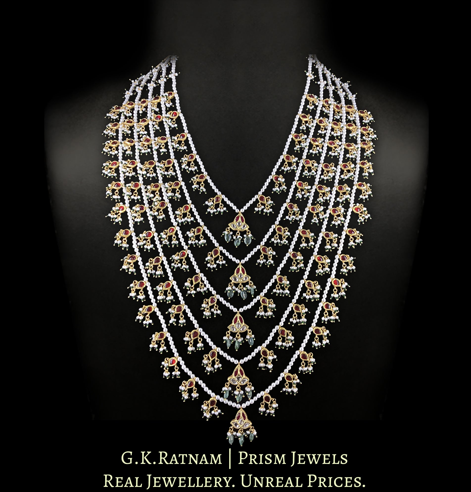 23k Gold and Diamond Polki south-style Panch-Lad (five-row) Necklace - G. K. Ratnam