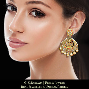 23k Gold and Diamond Polki Chand Bali Earring pair set with matte finish corals