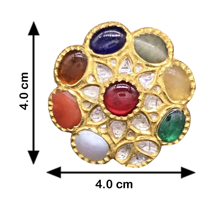 18k Gold and Diamond Polki Cocktail Ring with Navratna Stones