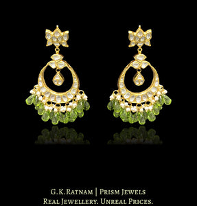 18k Gold and Diamond Polki Chand Bali Earring Pair with Peridot drops - G. K. Ratnam
