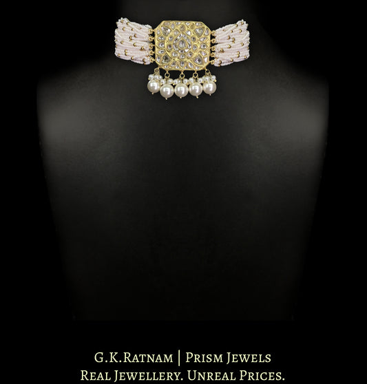 23k Gold and Diamond Polki Choker Necklace with Chid Pearl Bunches