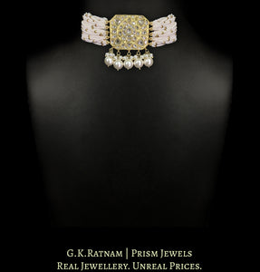 23k Gold and Diamond Polki Choker Necklace with Chid Pearl Bunches