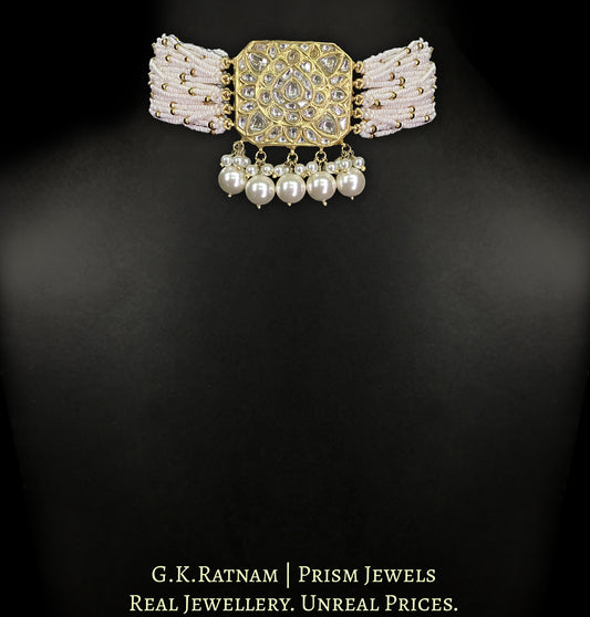 23k Gold and Diamond Polki Choker Necklace with Chid Pearl Bunches