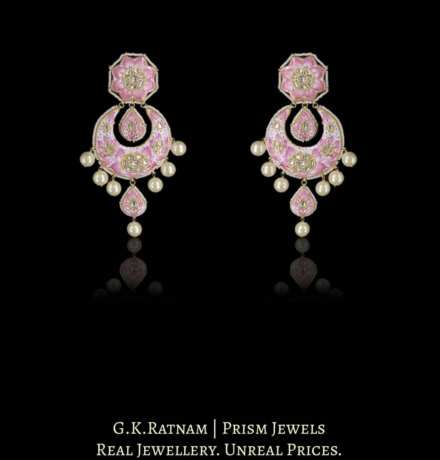 23k Gold and Diamond Polki Ranihaar / Patrihaar Necklace Set with intricate Pink Enamelling