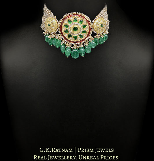 23k Gold and Diamond Polki three-piece Choker Necklace with With Antiqued Freshwater Pearls